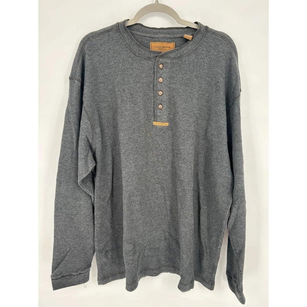 Clearwater Outfitters Mens XXL Gray Waffle Knit Thermal Henley Gorpcore Normcore